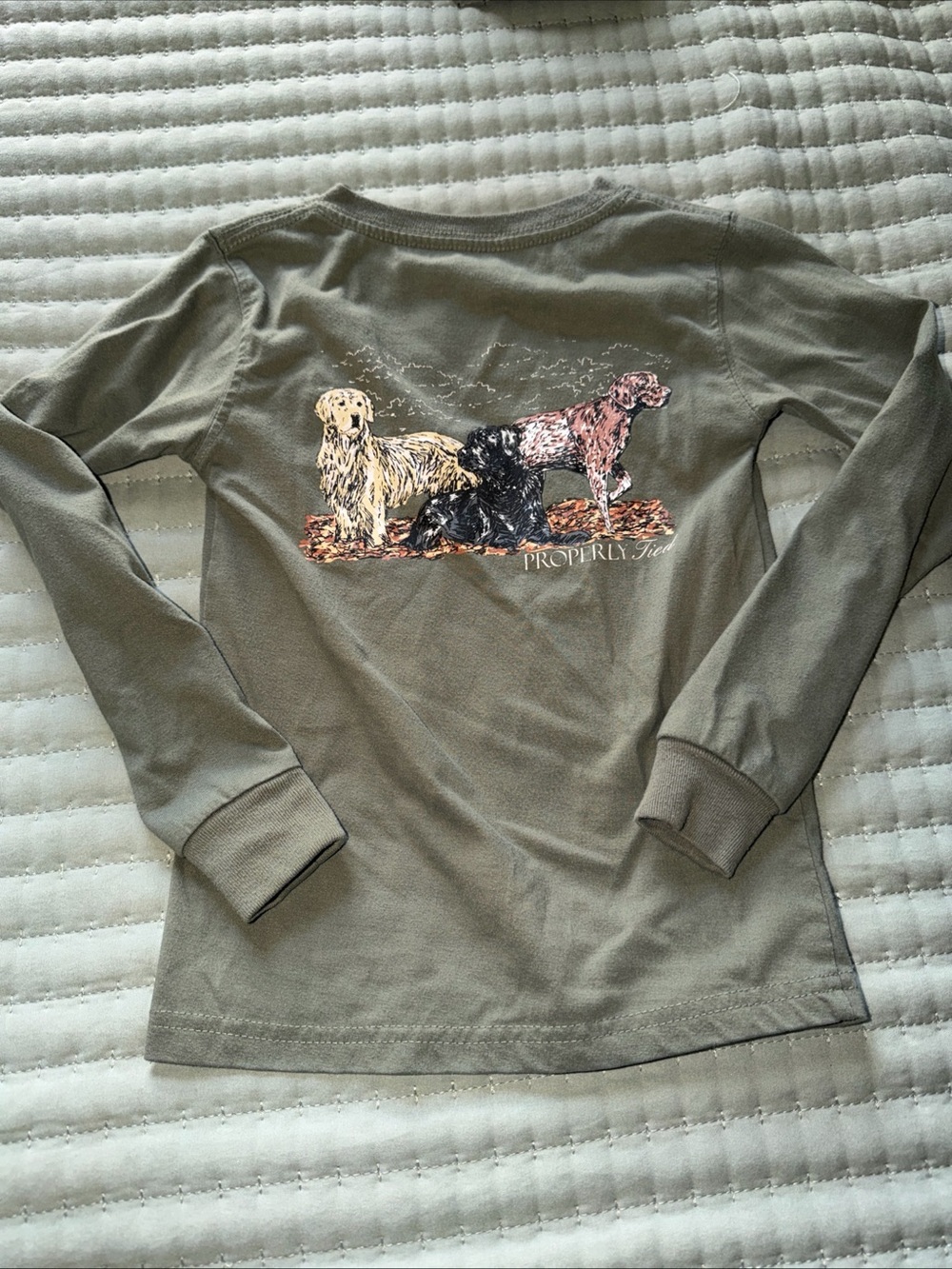 Properly Tied Dogs Ride Green  Long Sleeve T Shirt Size 2